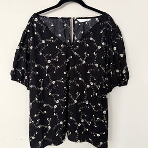 LC Lauren Conrad XXL Black Floral Blouse